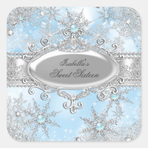 Eisblaue Prinzessin Winter Wonderland Sweet 16 AB Quadratischer Aufkleber