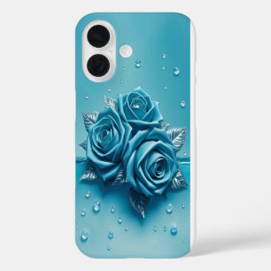 Eisblaue Rosen mit Tröpfchen iPhone-Hülle iPhone 16 Hülle