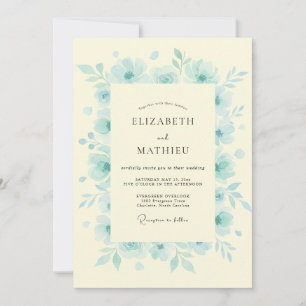 Eisblaue ruhige Floral-Hochzeit Einladung