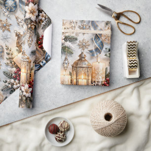 Eisblaue Saphir-Kerzenlicht-Weihnachten Geschenkpapier