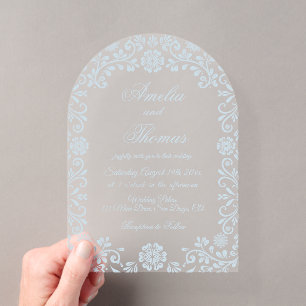 Eisblaue Talavera Winterhochzeit Acryleinladungen