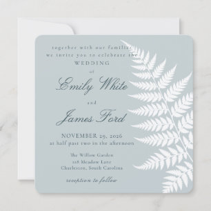 Eisblaue weiße Farn elegante quadratische Hochzeit Einladung