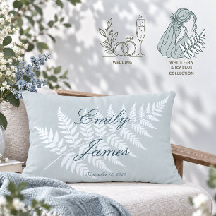 Eisblaue Weiße Farn Elegante Schriftzug Paarnamen Kissen Für Draußen