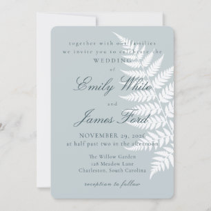 Eisblaue Weiße Farne 5x7 Botanische Hochzeit Einladung