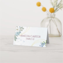 Eisblaue Winter-Blumen-Hochzeit-Platzkarte