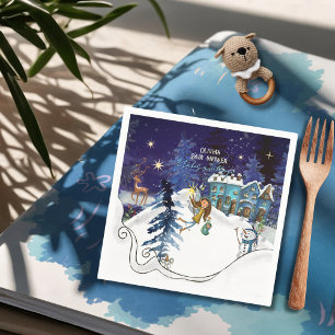 Eisblaue Winterdorf-Baby-Shower-Swirlnapkins Serviette