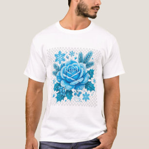 Eisblaue Winterrose Weihnachtsblumenkunst T-Shirt