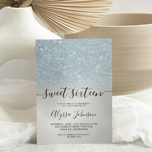 Eisblauer Glitzer holografisches Foto süß 16 Einladung