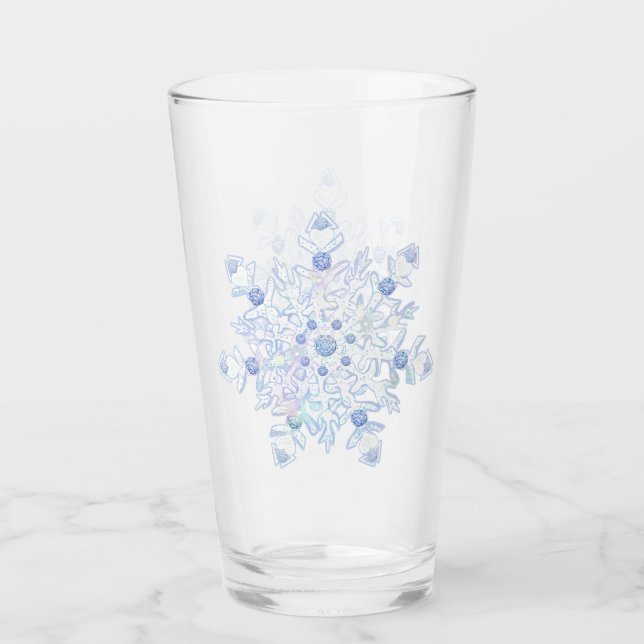 Eisblauer Schneeflocken Glas (Vorderseite)