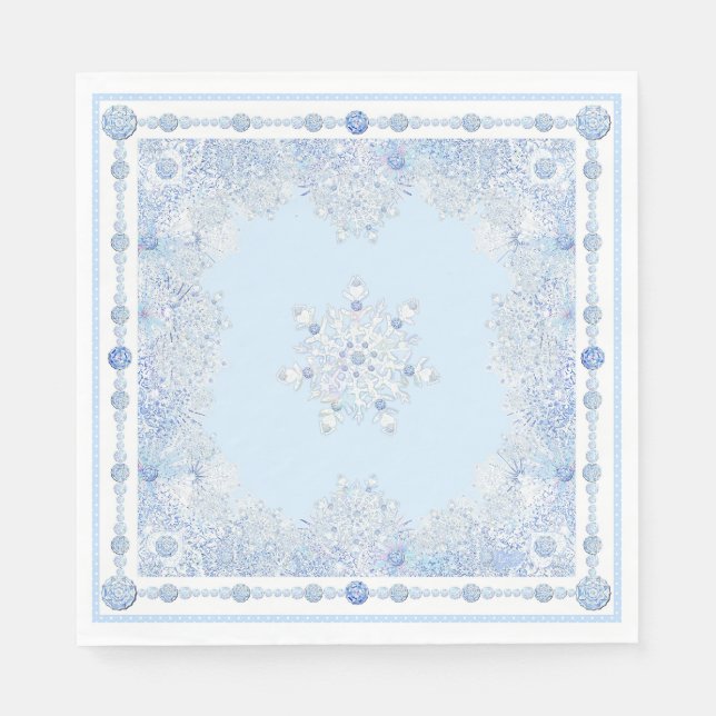 Eisblauer Schneeflocken Serviette (Vorderseite)