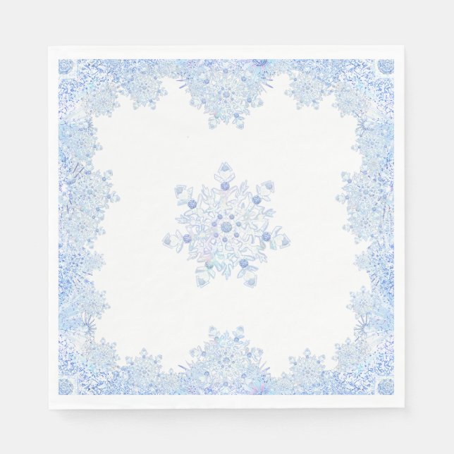 Eisblauer Schneeflocken Serviette (Vorderseite)