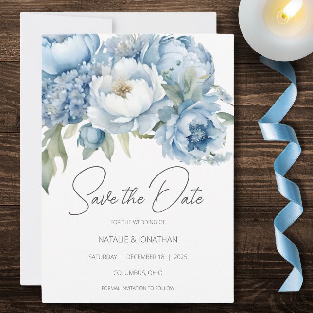 Eisblaues Floral  Save The Date (Von Creator hochgeladen)