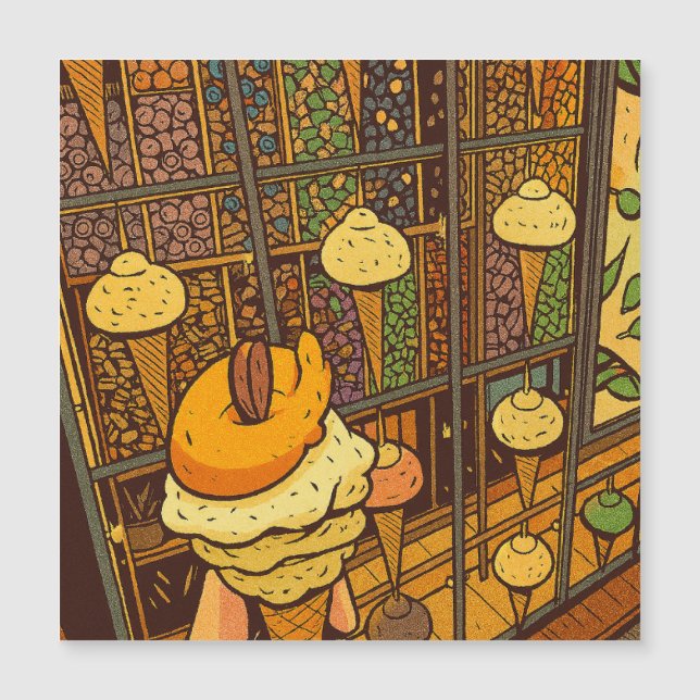 Eiscafé-Cartoon Magnetkarte (Vorderseite)