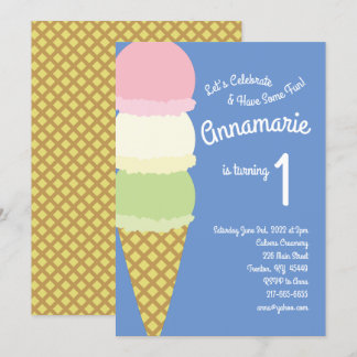 Eiscreme 1. Geburtstag Niedliche Einladungen