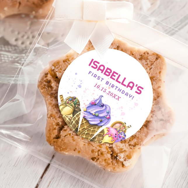 Eiscreme 1. Geburtstag Party Runder Aufkleber (Von Creator hochgeladen)