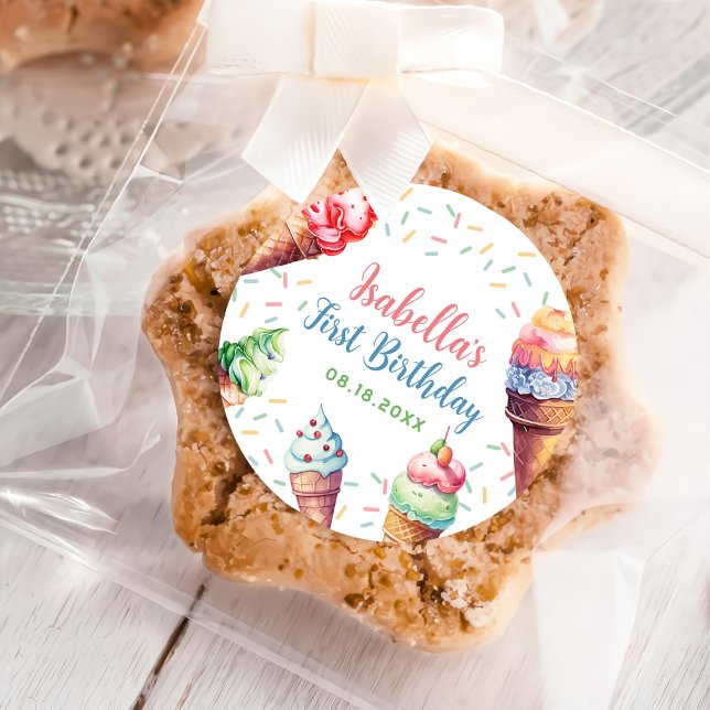 Eiscreme 1. Geburtstag Party Runder Aufkleber (Von Creator hochgeladen)