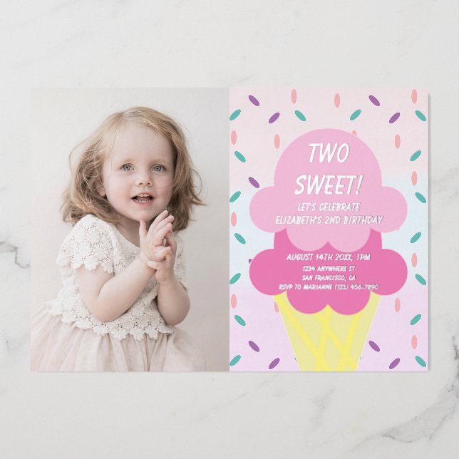 Eiscreme 2. Geburtstag Folieneinladung (Vorderseite)