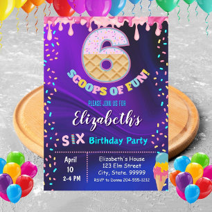 Eiscreme 6. Geburtstagsparty Einladung