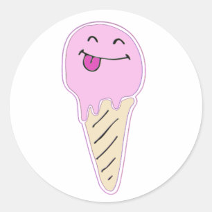 Eiscreme-Aufkleber für Erdbeeren Runder Aufkleber