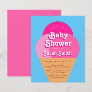 Eiscreme-Baby-Party-Einladung Rosa Kegel Budget