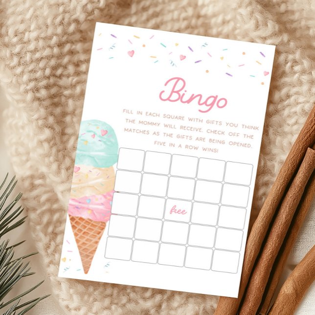 Eiscreme-Baby-Shower-Bingo-Spiel (Ice Cream Sprinkled with Love Baby Shower Bingo Game)