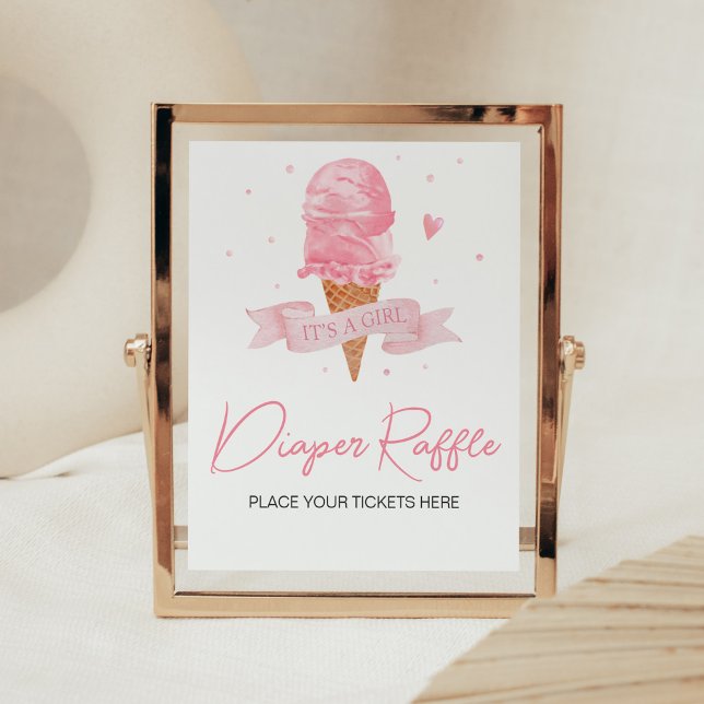 Eiscreme-Babydusche Windelwindeln Poster (Here's the Scoop Baby Shower Diaper Raffle Sign)