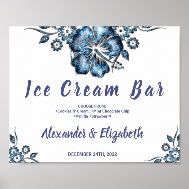 Eiscreme-Bar Hochzeitblauer Schild (Vorne)