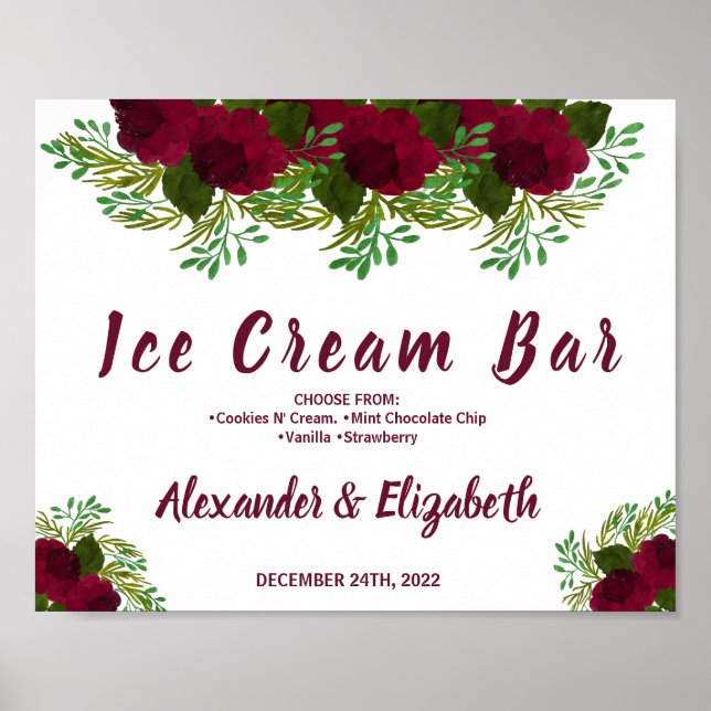 Eiscreme-Bar Hochzeitssymbol für Rote Blume Poster (Vorne)