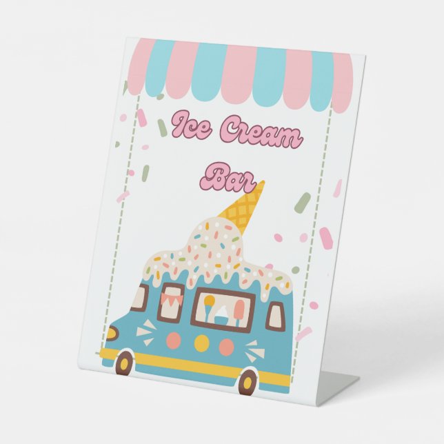 Eiscreme-Bar-Schild für Geburtstagsfeier Sockelschild (Vorderseite)