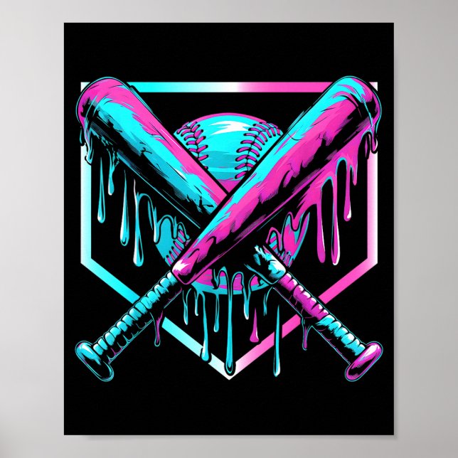 Eiscreme Baseball Tropfen Home Plate Schläger Cool Poster (Vorne)