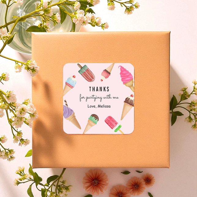 Eiscreme Blue Pink Popsiful Farbenfroh Vielen Dank Quadratischer Aufkleber (Von Creator hochgeladen)