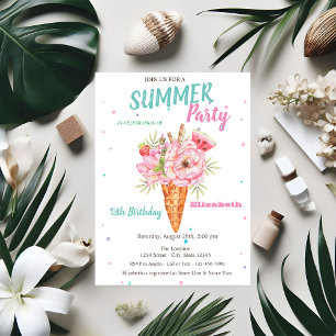 Eiscreme Blumen Früchte Sommer Geburtstag Einladung