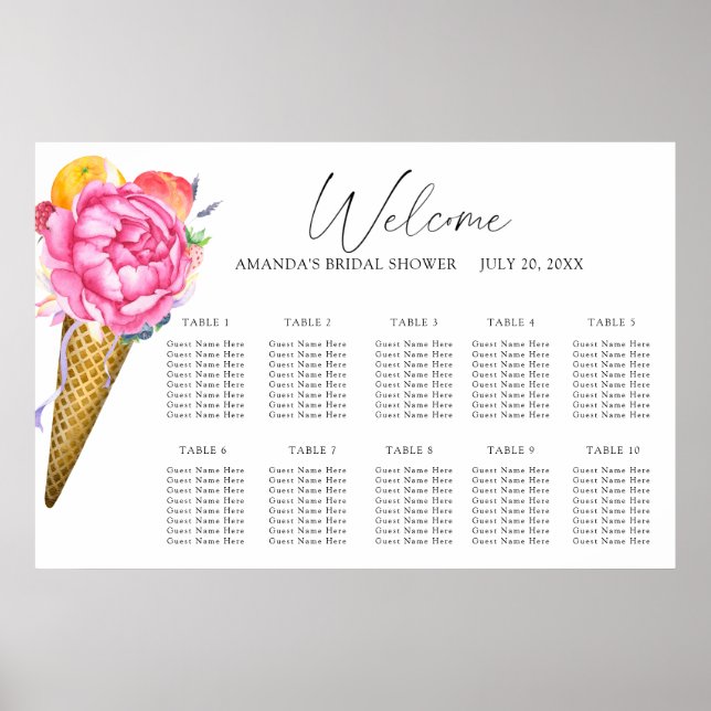 Eiscreme-Blumen-Hochzeit-Sitzplan Poster (Vorne)