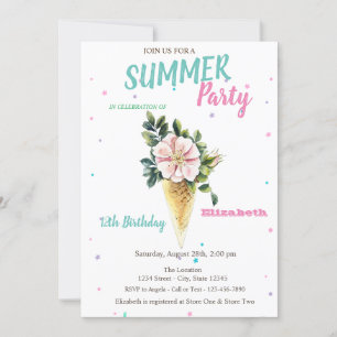 Eiscreme Blumen Sommer Geburtstag Einladung