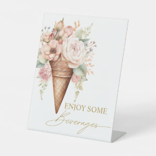 Eiscreme Blumengetränke Brautparty signieren Sockelschild