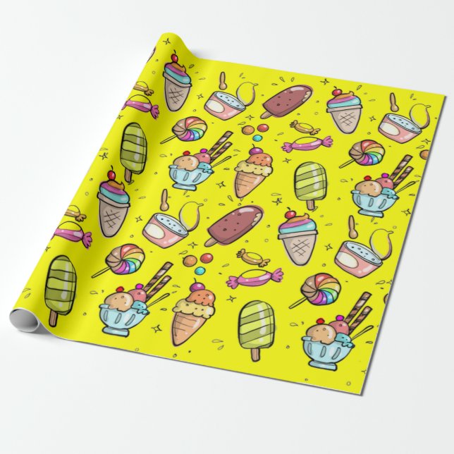 Eiscreme Candy Yellow Geschenkpapier (Ungerollt)