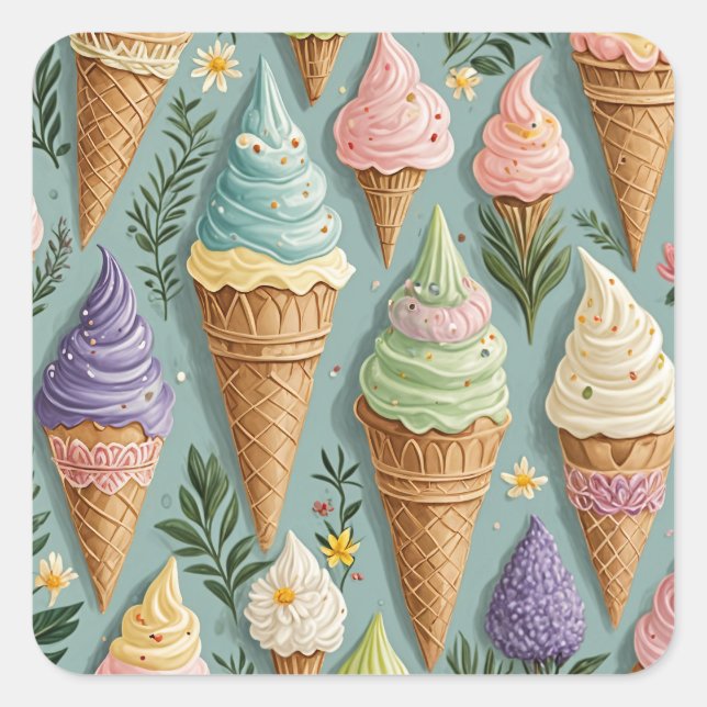 Eiscreme Cone Geburtstag Quadratischer Aufkleber (Vorderseite)