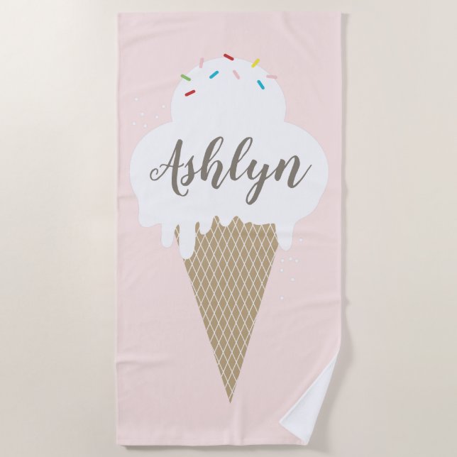 Eiscreme Cone Pink Script Kinder Strandtuch (Vorderseite)