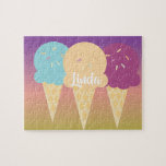 Eiscreme Cone Summer Ombre Rainbow Farbige Kinder Puzzle<br><div class="desc">Puzzle mit Eiscreme auf einem Ombre Rainbow Background</div>