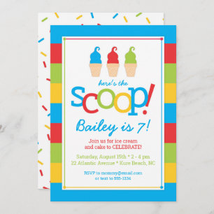 Eiscreme Cones farbenfrohe Geburtstagsparty Einlad Einladung