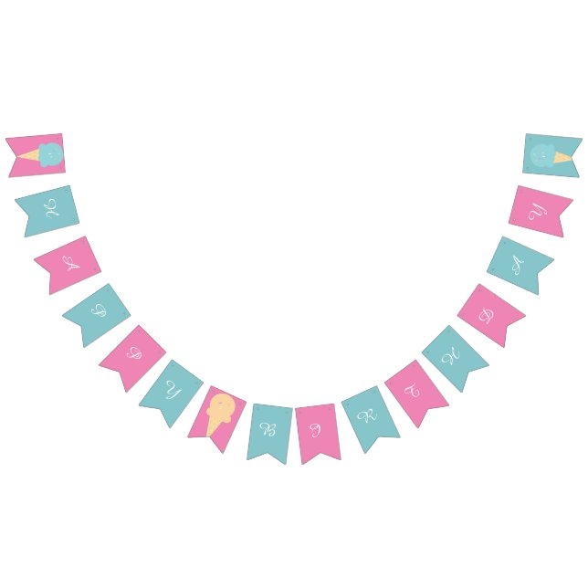 Eiscreme Cones Pink Blue Happy Birthday Wimpelkette (Alle)