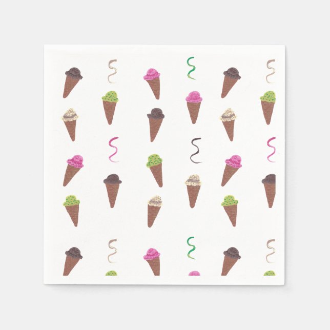Eiscreme Cones & Ribbons Geburtstagspapier Napkins Serviette (Vorderseite)