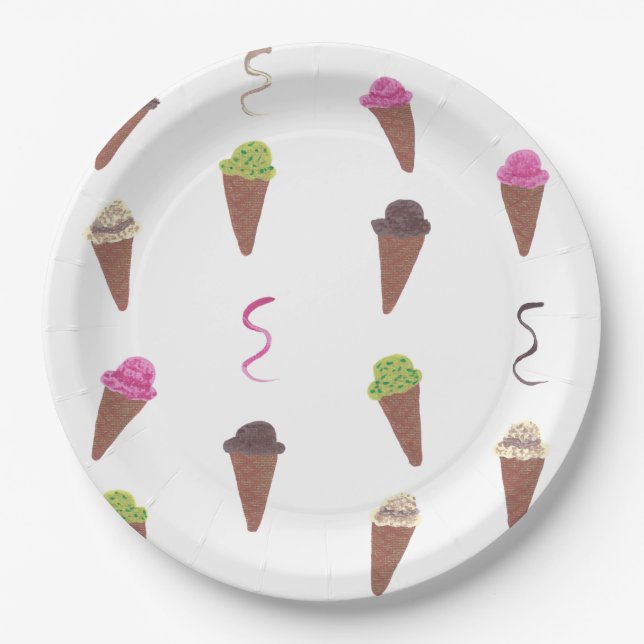 Eiscreme-Cones & Ribbons Geburtstagspapier-Teller Pappteller (Vorderseite)
