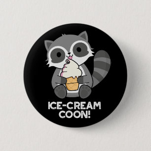 Eiscreme Coon Funny Animal Racoon Pun Dark BG Button