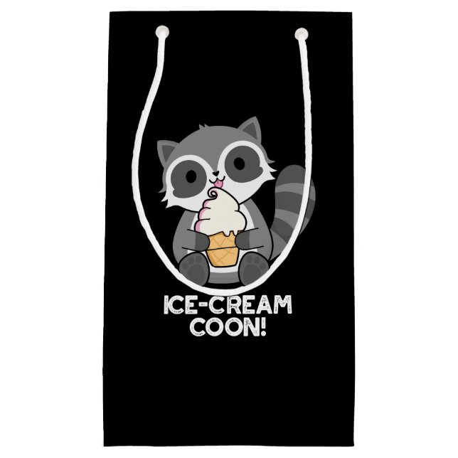 Eiscreme Coon Funny Animal Racoon Pun Dark BG Kleine Geschenktüte (Vorderseite)
