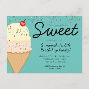 Eiscreme Das wird eine süße Geburtstagsparty werde Einladungspostkarte