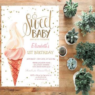 Eiscreme Diamanten Streifen Sweet Baby Geburtstag Einladung