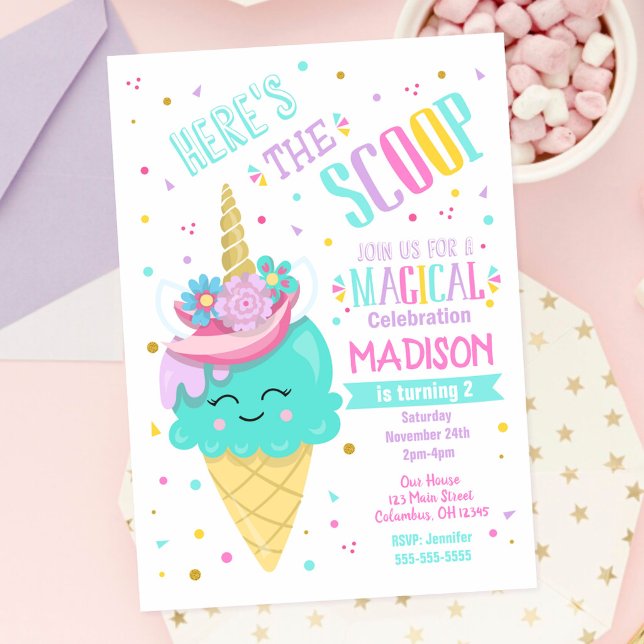 Eiscreme Einicorn Geburtstag Einladung Magisch (Von Creator hochgeladen)