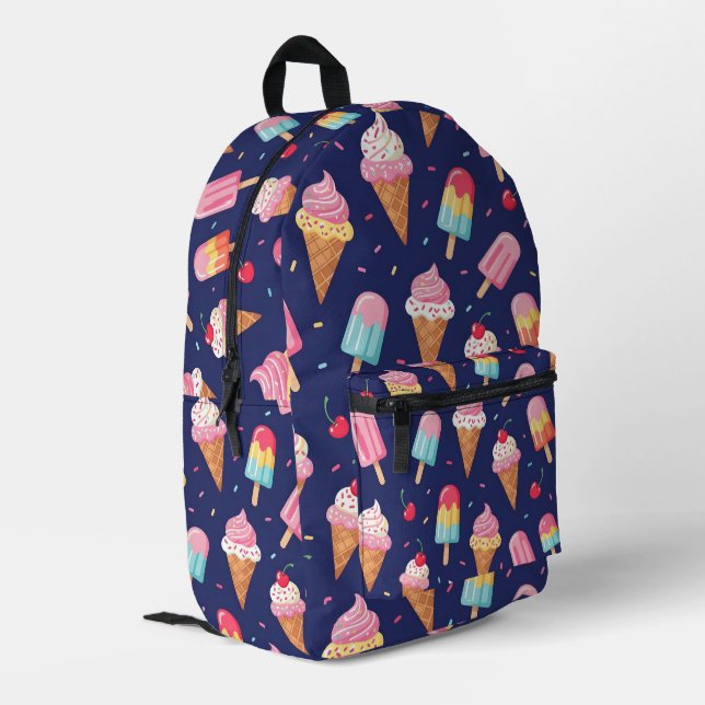 Eiscreme-, Eis- und Kirschenmuster Bedruckter Rucksack (Rückseitige Ecke links)
