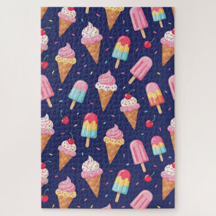 Eiscreme-, Eis- und Kirschenmuster Puzzle